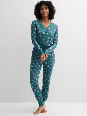 Sonoma Floral Teal One-Piece Pajama Set top/bottom size XL NWT